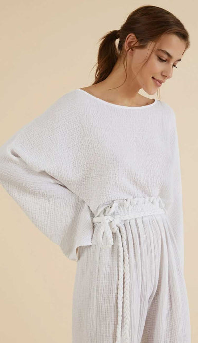 Echo crop top in white Turkish cotton - Paula & Chlo shown with the Paloma pants