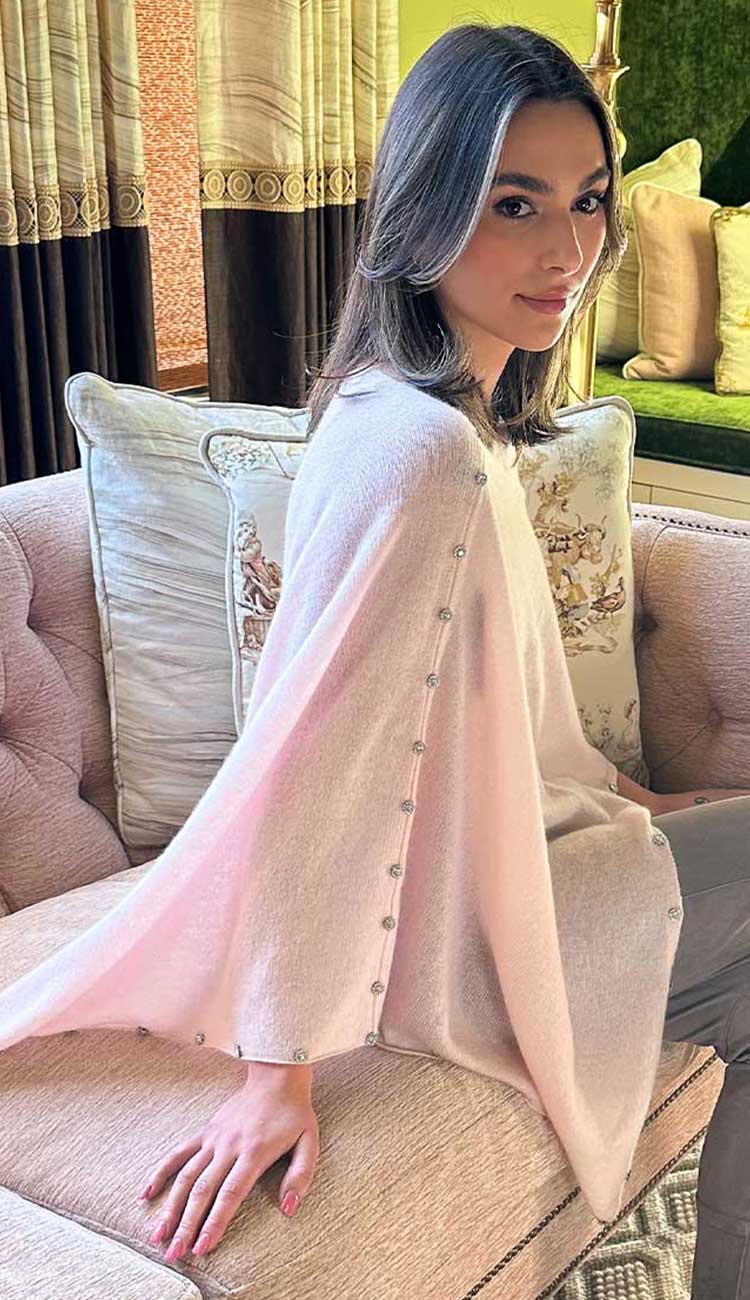 alashan cashmere rhinestone topper in lip gloss pink.