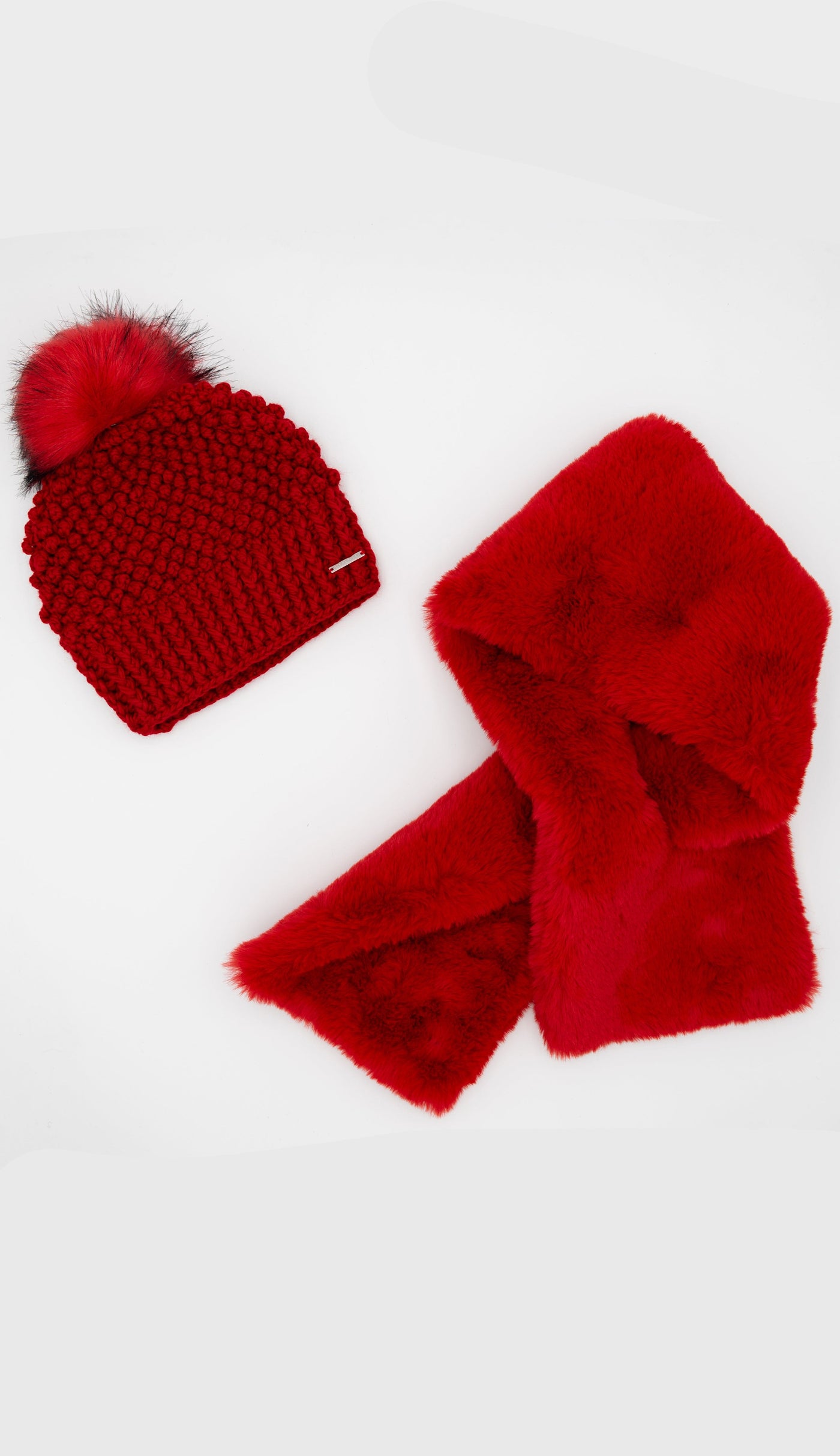 risky red crochet hat with pull through scarf