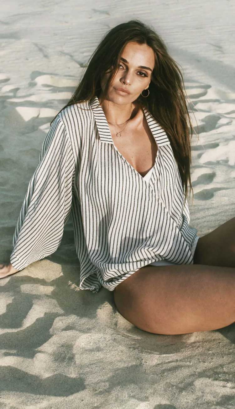 Sade Top with black stripes in 100% Turkish Cotton - Paula & Chlo