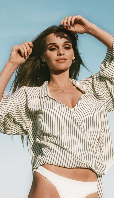 Sade Top with black stripes in 100% Turkish Cotton - Paula & Chlo Dress it up or down