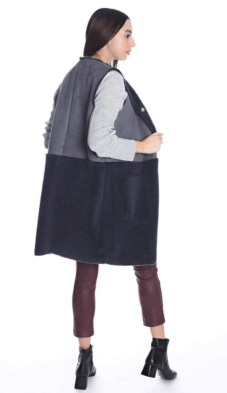 shearling & suede vest by rino and pelle back view