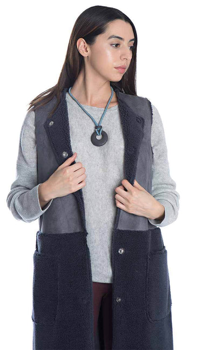 shearling & suede vest by rino and pelle close view