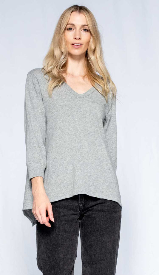 Scoopy Neck 3/4 Sleeve Shrunken Tee in heather grey - Paula & Chlo