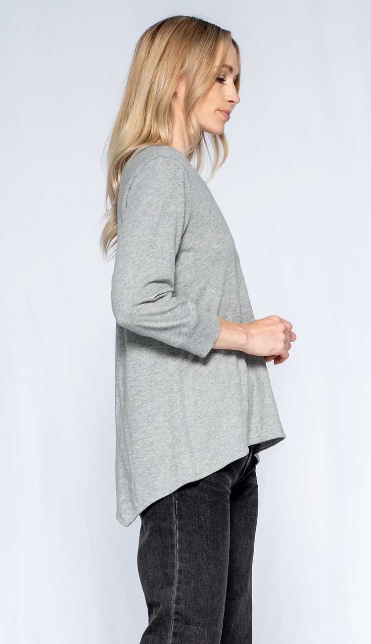 Scoopy Neck 3/4 Sleeve Shrunken Tee in heather grey - Paula & Chlo