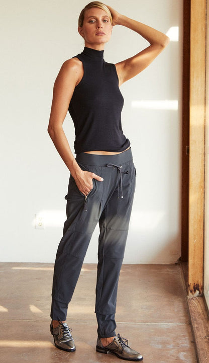 Raffaello Rossi Candy Pant in slate gray, women’s slim jogger pant with drawstring waist and zip pockets
