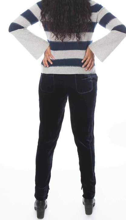velvet slim leg pant in navy by gold hawk back view