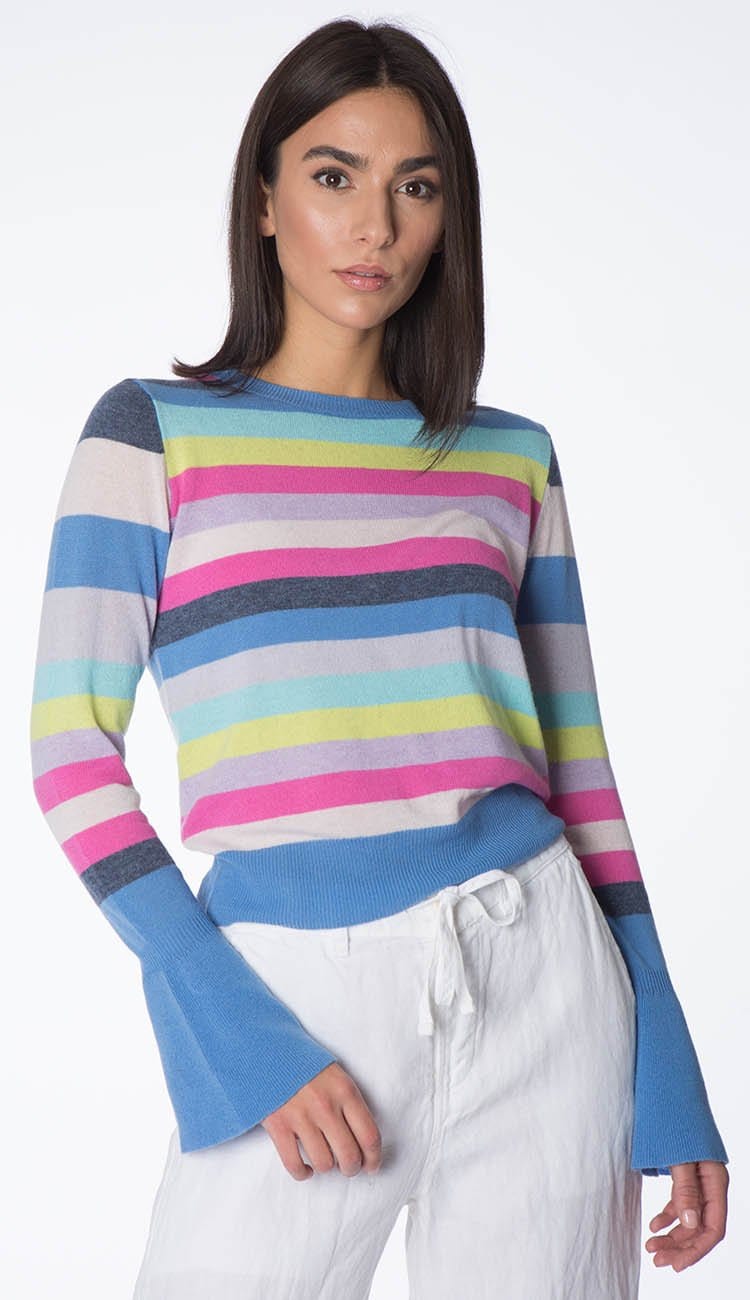 stripe bell-sleeve cashmere sweater by autumn cashmere