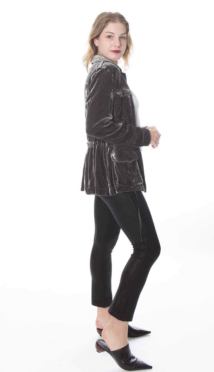 Velvet Army Jacket Pewter Grey Gold Hawk Side View