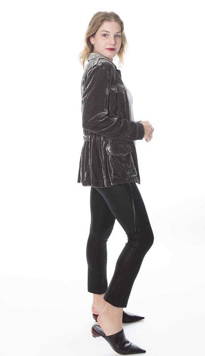 Velvet Army Jacket Pewter Grey Gold Hawk Side View