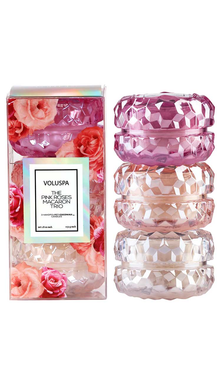 Voluspa Pink Roses Macaron Trio gift set. Paula & Chlo gift ideas