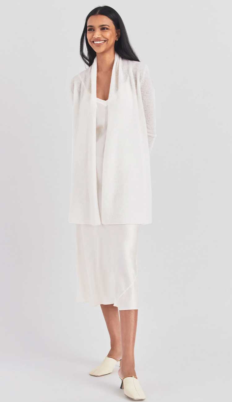 white and warren trapeze cardigan in soft white. The perfect year round cardigan - Paula & Chlo full view