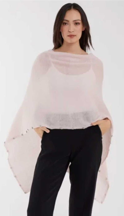 Beaded crystal trimmed topper in lip gloss pink-add a little sparkle to your wardrobe with this cashmere topper. Shop our cashmere collection at Paula & Chlo - your cashmere specialists.