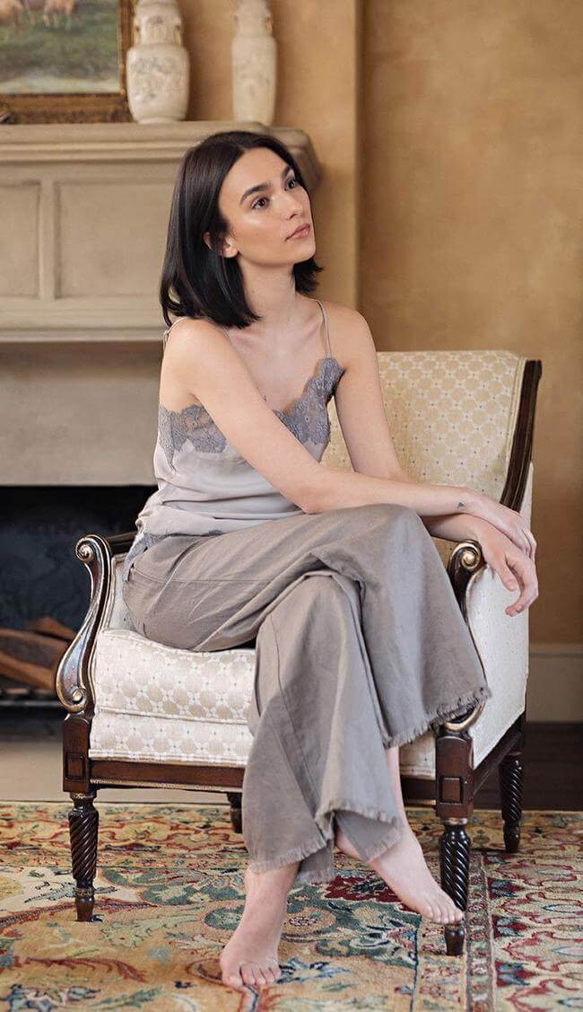 wide leg pant in linen with matching silk cami