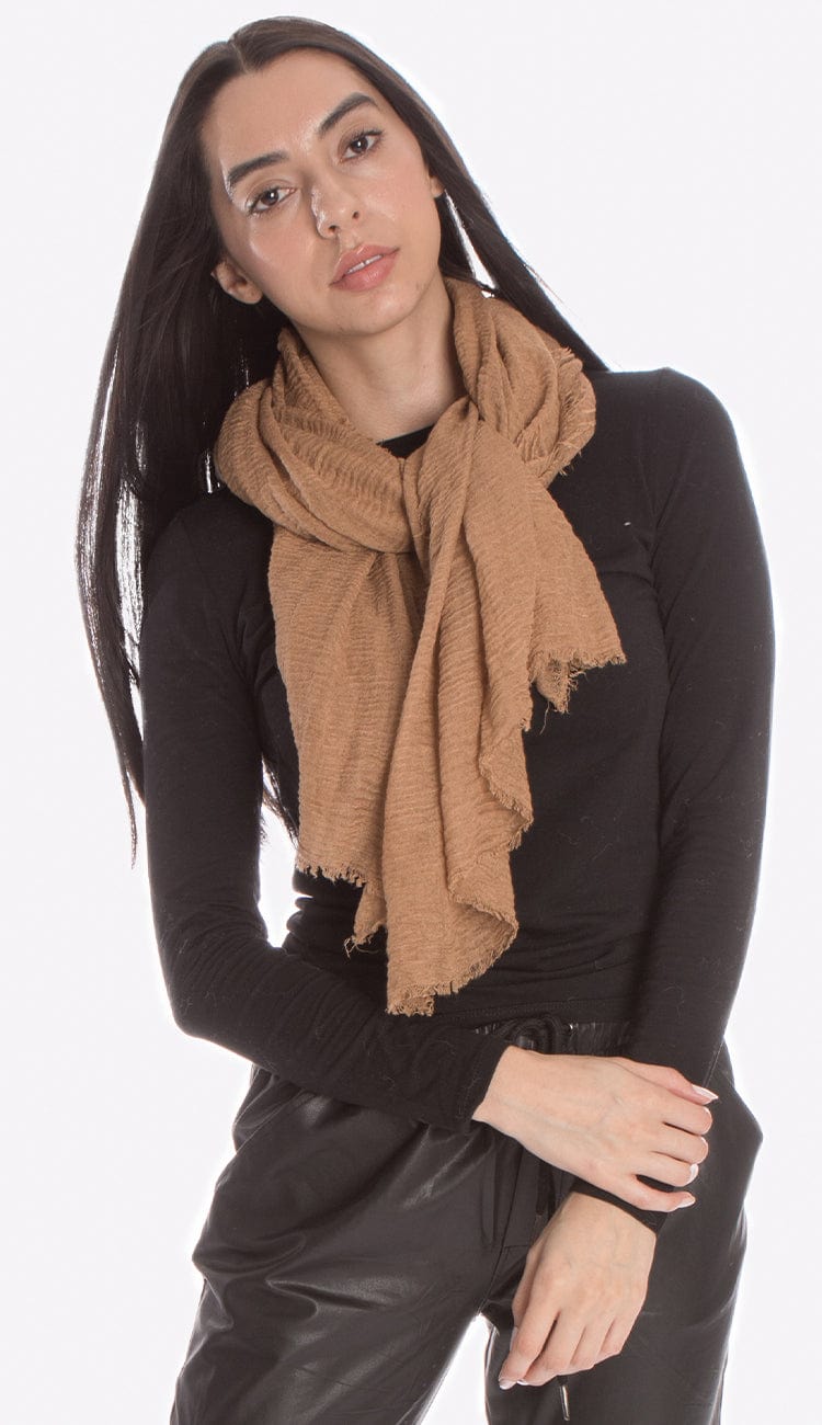 ruby zaar boho shawl scarf camel on woman