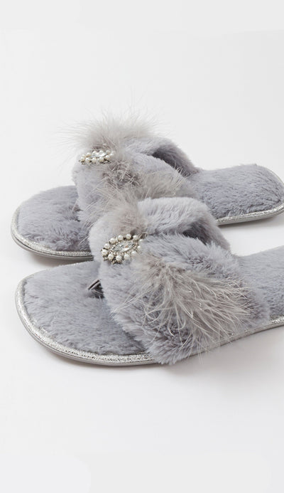 zoe slippers in silver grey side view 